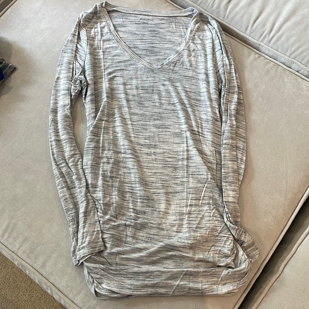 Motherhood, maternity, long sleeve, super soft T-shirt, gray marble